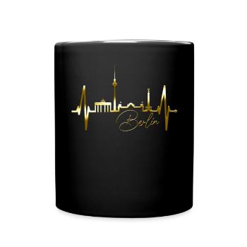 Berlin Skyline Herzschlag Herz Liebe Love Berliner - Tasse einfarbig - Schwarz - Vorne