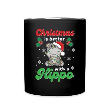 Christmas is better with a hippo - Full Colour Mug - black - Front