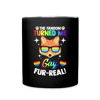 LGBTQ Furry Fandom Fursona Fursuit Fox - Full Colour Mug - black - Front