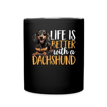 Dachshund wiener sausage dog Life Is Better - Full Colour Mug - black - Front