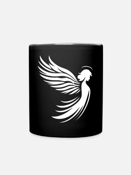 Ein Engel mit Flügel und Heiligenschein Silhouette - Tasse einfarbig - Schwarz