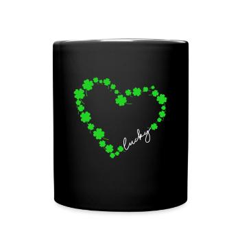 Shamrock Heart Four Leaf Clover Lucky St Patricks - Full Colour Mug - black - Front