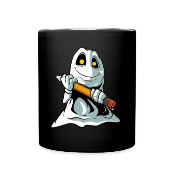 Cute cartoon ghost with pencil - Full Colour Mug - black - Front