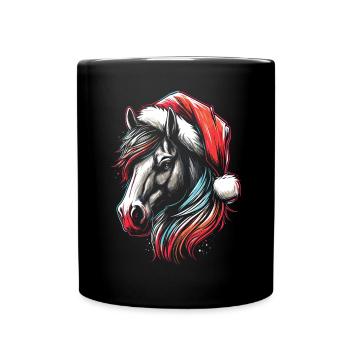 Tête de cheval avec chapeau de père Noël - Mug uni - noir - Devant