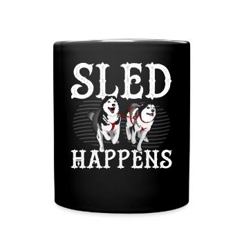 Lustige Mushing Hundeschlittenfahrt Musher - Tasse einfarbig - Schwarz - Vorne