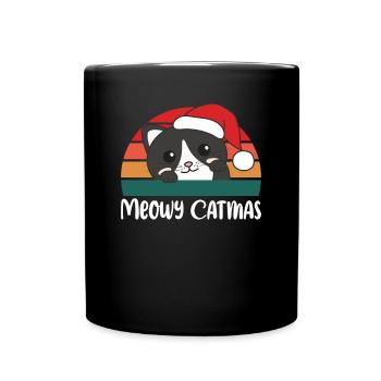 Merry Catmas Funny Cat Christmas Pun - Full Colour Mug - black - Front