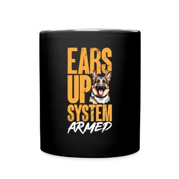 German Shepherd Dog Breed Ears Up System Armed - Full Colour Mug - black - Front