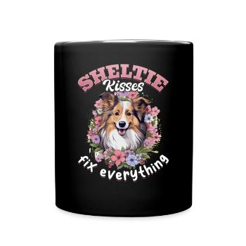 Shetland Berger chien Sheltie bisous fix everythin - Mug uni - noir - Devant