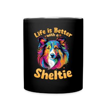 Chien de berger Shetland Chien Sheltie La vie est meilleure - Mug uni - noir - Devant