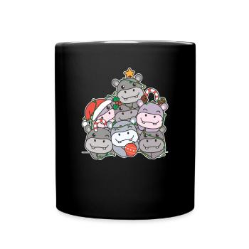 Hippo Christmas Tree Funny Animal Christmas - Full Colour Mug - black - Front