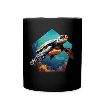 Tortue 3D Optique Tortue de mer dans la mer - Mug uni - noir - Devant