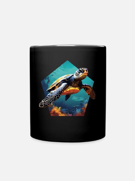 Schildkröte 3D Optik Meeresschildkröte im Meer - Tasse einfarbig - Schwarz