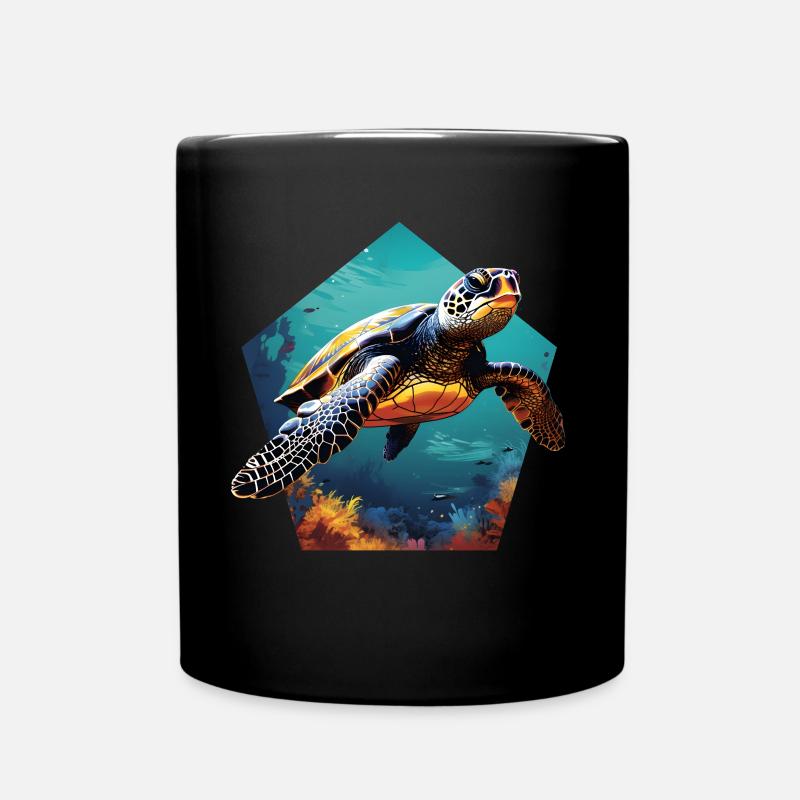 Schildkröte 3D Optik Meeresschildkröte im Meer - Tasse einfarbig - Schwarz