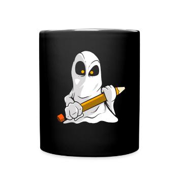 Cute cartoon ghost with pencil - Full Colour Mug - black - Front