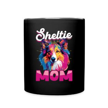 Shetland Sheepdog Dog Sheltie - Sheltie Mom - Full Colour Mug - black - Front