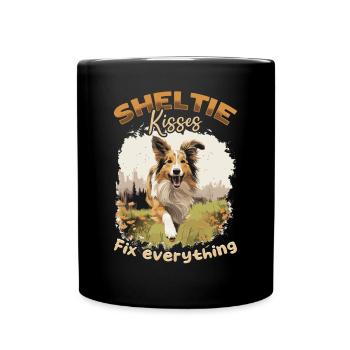 Shetland Sheepdog Dog Sheltie kisses Fix everythin - Tasse einfarbig - Schwarz - Vorne