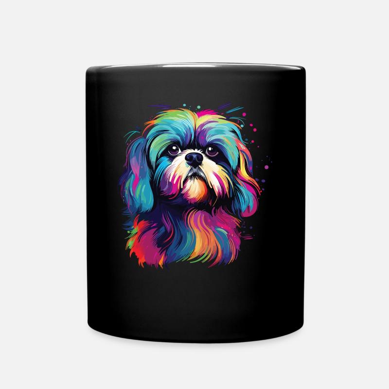 Wasserfarben Farbenfroher Shih Tzu - Tasse einfarbig - Schwarz