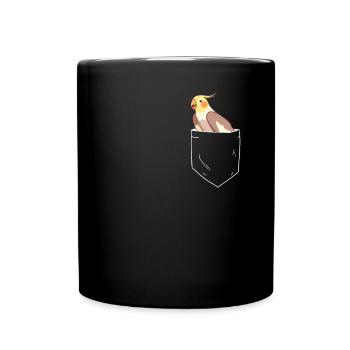 Wellensittich In Brusttasche - Tasse einfarbig - Schwarz - Vorne