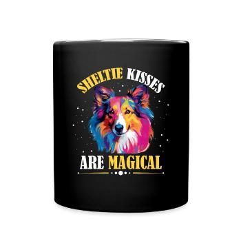 Shetland Sheepdog Dog Sheltie - Sheltie kisses - Full Colour Mug - black - Front