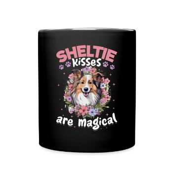 Shetland Sheepdog Dog Sheltie - Sheltie kisses - Full Colour Mug - black - Front