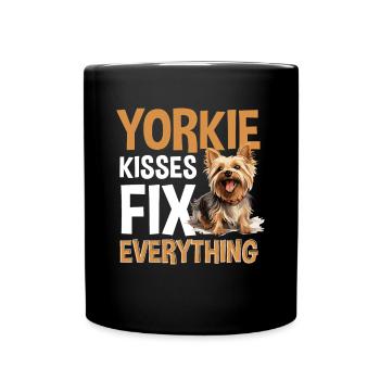 Yorkshire Terrier Dog Yorkie les baisers résolvent tout - Mug uni - noir - Devant