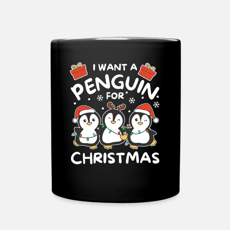 Ich will ein Pinguin zu Weihnachten süße Pinguine - Tasse einfarbig - Schwarz