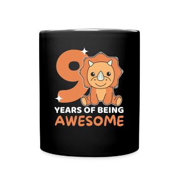 Tricératops 9e anniversaire enfants neuf ans - Mug uni - noir - Devant