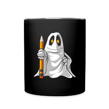 Cute cartoon ghost with pencil - Full Colour Mug - black - Front