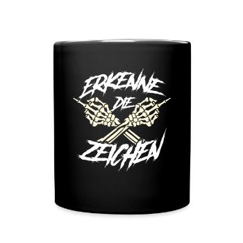 Mittelfinger Skelett Hand Erkenne den Fehler Fun - Tasse einfarbig - Schwarz - Vorne