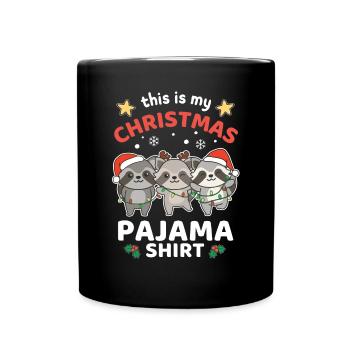 Raccoon Christmas Pajamas - Full Colour Mug - black - Front