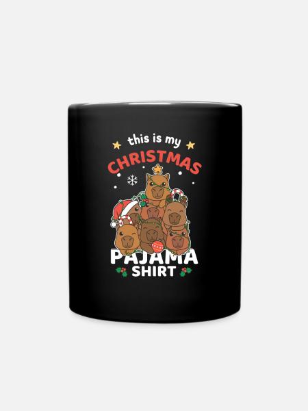 Christmas Capybara Christmas Pajamas - Full Colour Mug - black