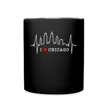 Chicago Skyline Heartbeat USA Heart I Love Chicago - Full Colour Mug - black - Front