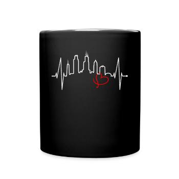 Chicago Skyline Heartbeat USA Heart I Love Chicago - Full Colour Mug - black - Front