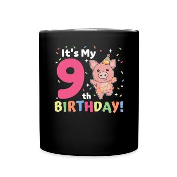 Pig for 9th birthday children nine years old - Full Colour Mug - black - Front