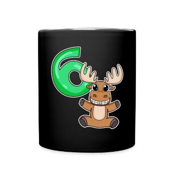 6th Birthday 6 Year Old with Animal Motif - Six - Full Colour Mug - black - Front