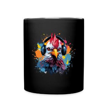 Huhn Hahn Kopfhörer - Tasse einfarbig - Schwarz - Vorne