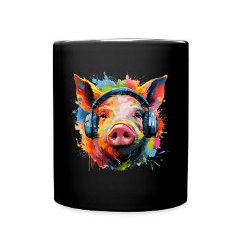 Pig Headphones - Full Colour Mug - black - Front