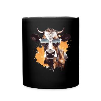 Kuh mit Sonnenbrille - Tasse einfarbig - Schwarz - Vorne