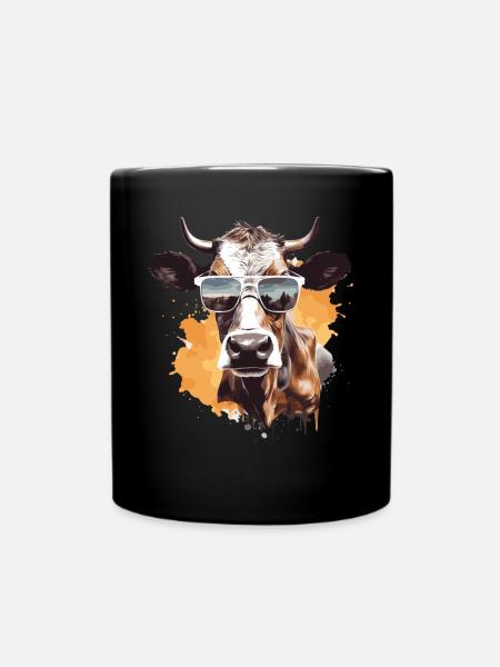 Kuh mit Sonnenbrille - Tasse einfarbig - Schwarz