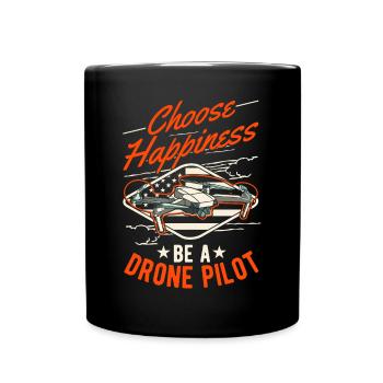 Drohnenpilot Geschenk Drohne Quadrocopter - Tasse einfarbig - Schwarz - Vorne