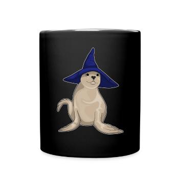 Seehund Hexe Hut - Tasse einfarbig - Schwarz - Vorne