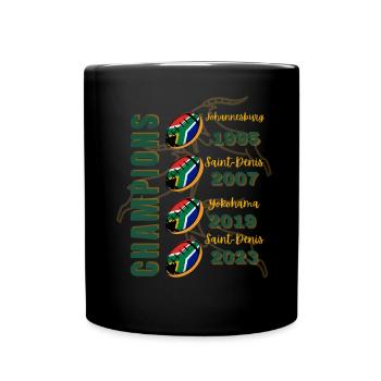 South Africa Four Time Rugby Champions - Full Colour Mug - black - Front