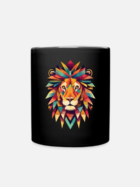 Geometric Lion Head - Full Colour Mug - black