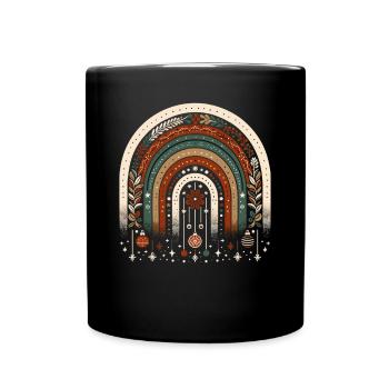 Christmas Wreath Bohemian Rainbow Christmas - Full Colour Mug - black - Front
