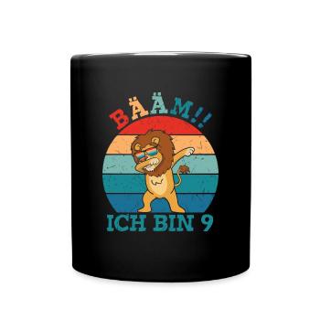Bääm Ich bin 9 Löwe - Tasse einfarbig - Schwarz - Vorne