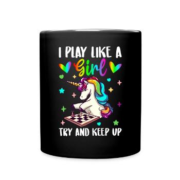 Chess Girl Schachspielerin - Tasse einfarbig - Schwarz - Vorne