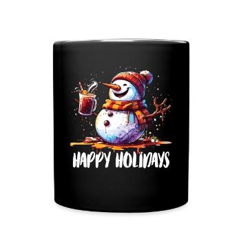 Bonhomme de neige buvant du vin chaud Joyeuses Fêtes - Mug uni - noir - Devant