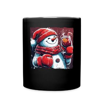Bonhomme de neige buvant du vin chaud Marché de Noël - Mug uni - noir - Devant