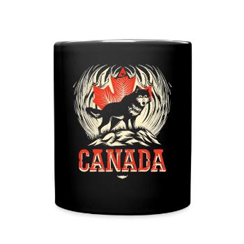 Maple Leaf and Wolf Wilderness of Canada - Full Colour Mug - black - Front