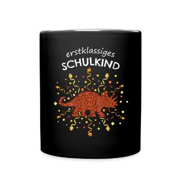 Erstklässler Schulanfänger Triceratops Dinosaurier - Tasse einfarbig - Schwarz - Vorne